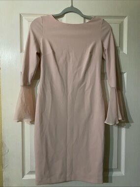 Calvin Klein Blush Pink Midi Sheath Dress with Bell Sleeves